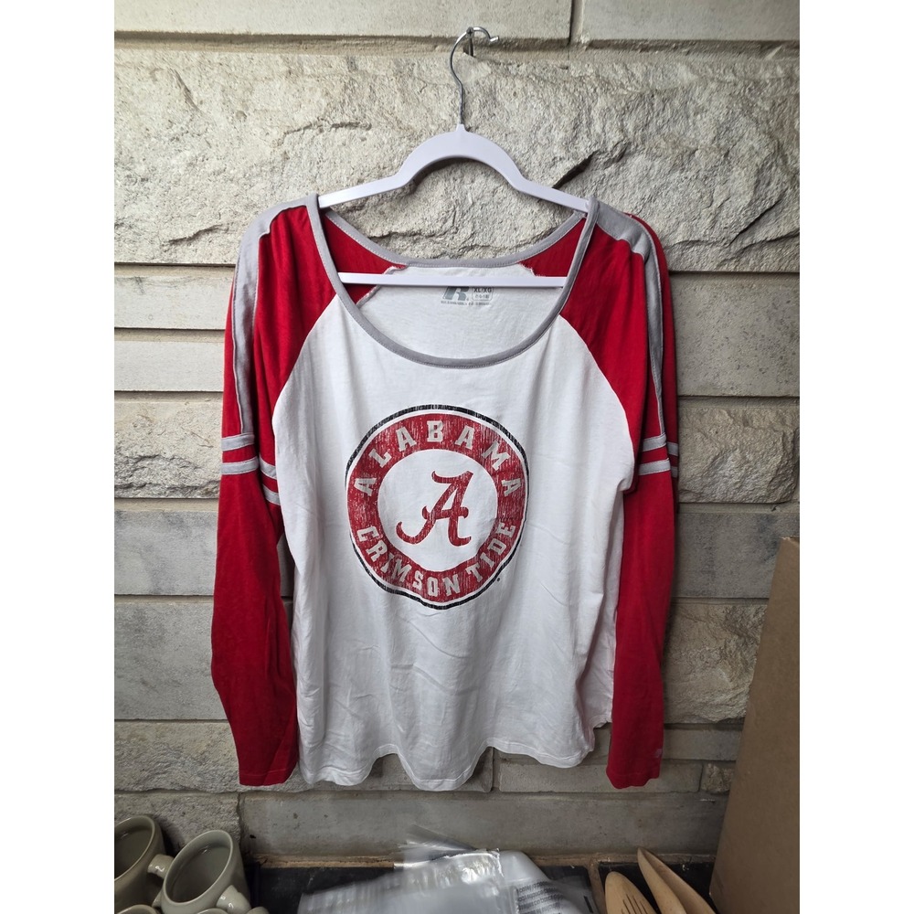 Russell Athletic Alabama Crimson Tide Raglan Long Sleeve Shirt White XL 16-18